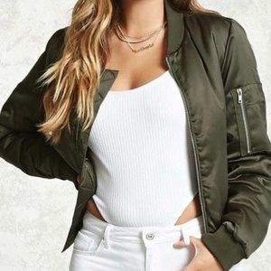 Satin Olive Green Bomber Jacket